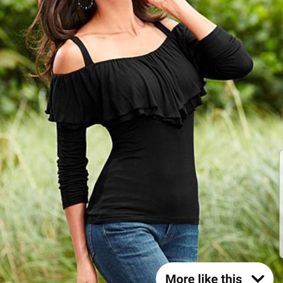 VENUS Tube Style with Straps Long Sleeve Black Top - Picture 1 of 5